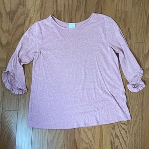 Pink cotton shirt with ruffled sleeve hem